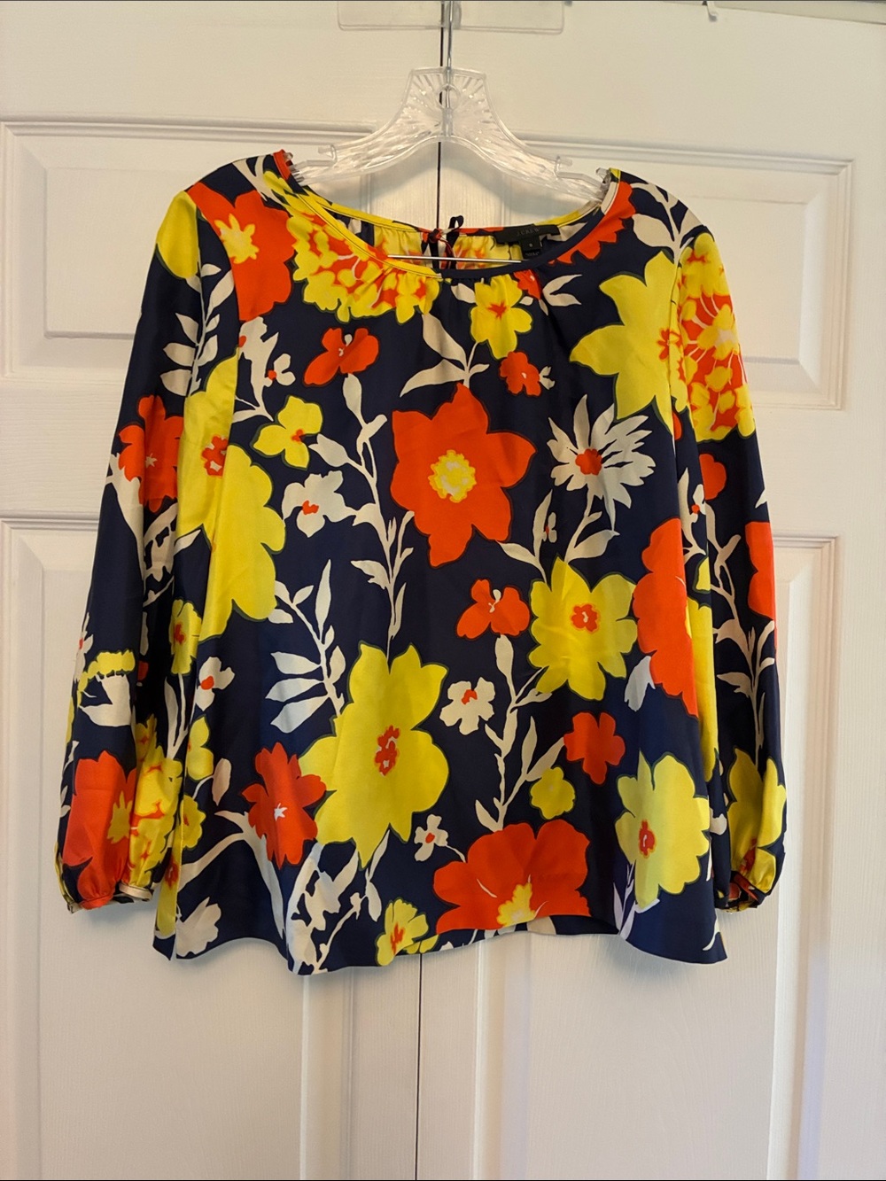 J. Crew Navy Blouse with Yellow & Orange Floral Print